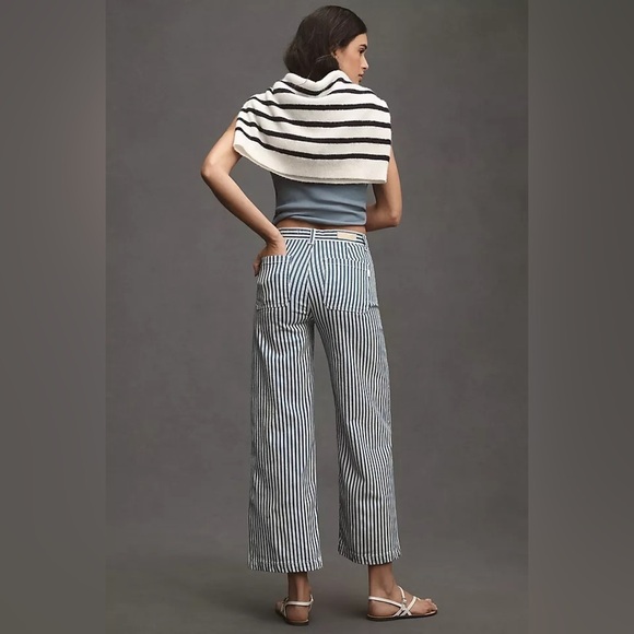 Ag Adriano Goldschmied Denim - AG The High Rise Wide Leg Crop Stripped Trouser Pant Blue White
